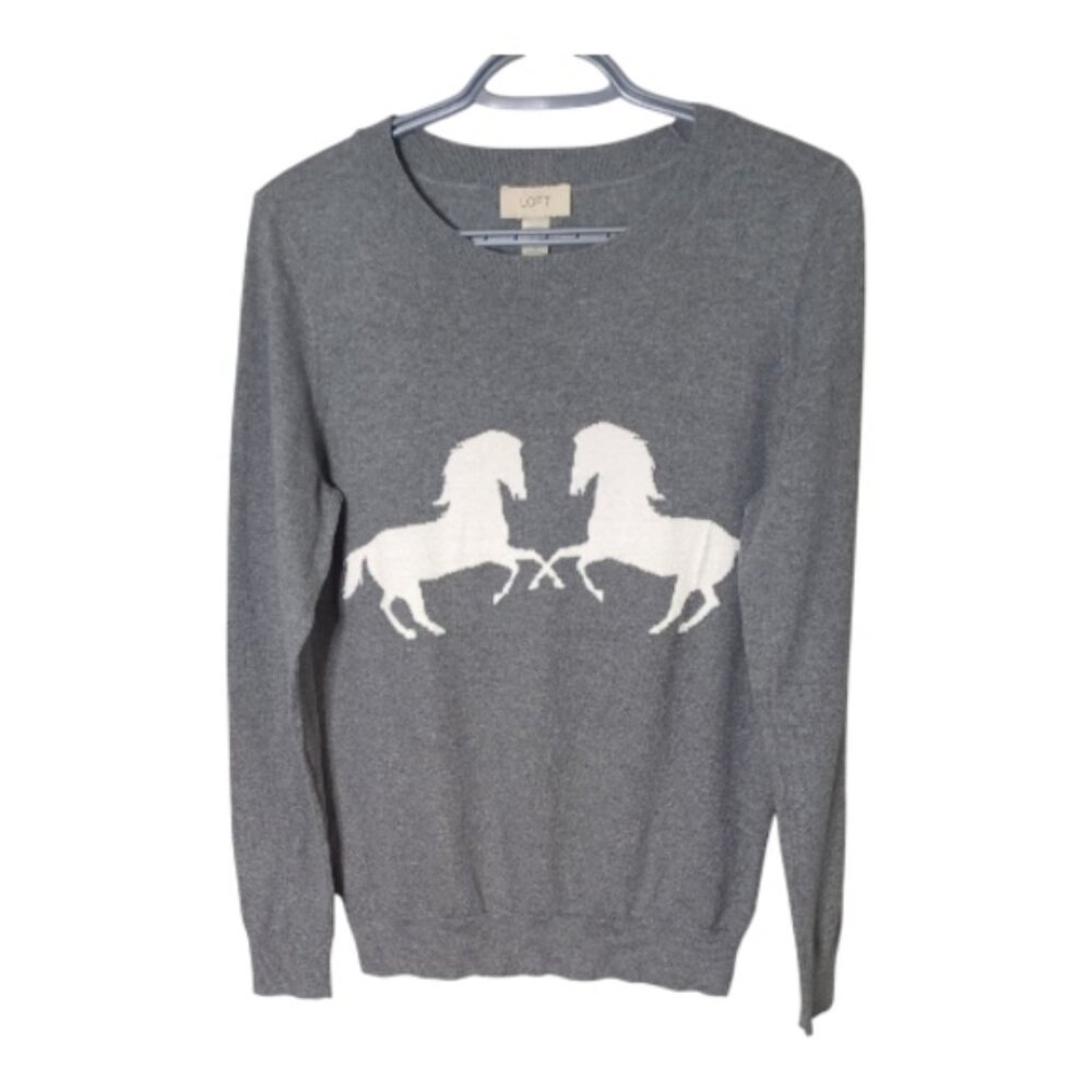 Loft Grey Horse‎ Crewneck Sweater 100% Cotton Size Small